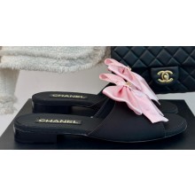 Chanel Heel 1.5cm Bow Mules Satin Black/Pink 2024