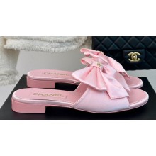 Chanel Heel 1.5cm Bow Mules Satin Pink 2024
