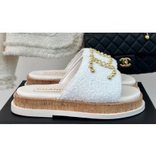 Chanel Gold Pearl CC Logo Mules Tweed White 02 2024