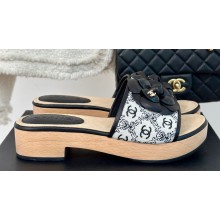 Chanel Heel 4cm Camellia and CC Logo Mules Print Black 2024