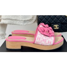 Chanel Heel 4cm Camellia and CC Logo Mules Print Pink 2024