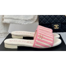 Chanel CC Logo Braided Striped Mules Knit White/Pink 2024