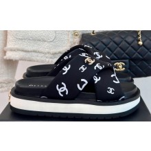 Chanel Heel 3cm CC Logo Print Crisscross Mules Leather Black 2024