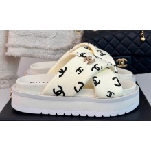 Chanel Heel 3cm CC Logo Print Crisscross Mules Leather White 2024