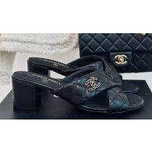 Chanel Heel 5cm CC Logo Crisscross Mules Quilting Leather Black 2024