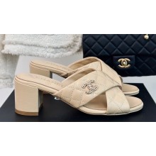 Chanel Heel 5cm CC Logo Crisscross Mules Quilting Leather Beige 2024