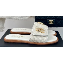 Chanel Crystal CC Logo Braided Mules White 2024