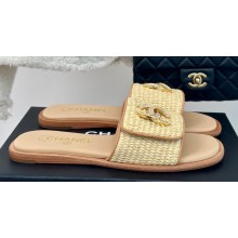 Chanel Crystal CC Logo Braided Mules Beige 2024