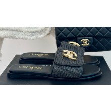 Chanel Crystal CC Logo Braided Mules Black 2024