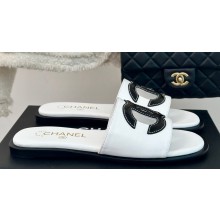 Chanel Black CC Logo Mules Leather White 2024
