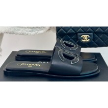 Chanel Black CC Logo Mules Leather Black 2024