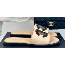 Chanel Black CC Logo Mules Leather Beige 2024