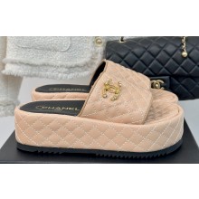 Chanel Pearl and Crystal Gold CC Logo Platform Mules Quilting Leather Beige 2024