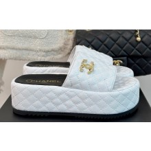 Chanel Pearl and Crystal Gold CC Logo Platform Mules Quilting Leather White 2024