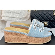 Chanel Crystal CC Logo Platform Mules Denim 01 2024