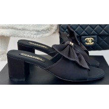 Chanel Heel 6cm Bow Mules Satin Black 2024