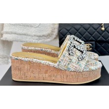 Chanel Crystal CC Logo Platform Mules Tweed 01 2024