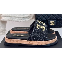 Chanel Gold Pearl CC Logo Mules Tweed Black 01 2024