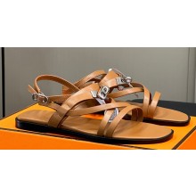 Hermes June sandals with iconic Kelly buckle and straps in calfskin Brown 2024