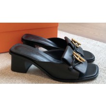 Hermes Heel 4.5cm Ilot sandals with iconic Glenan buckle in calfskin Black 2024