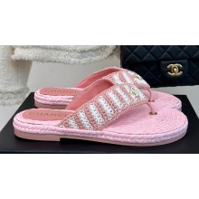 Chanel CC Logo Braided Striped Thong Sandals Knit White/Pink 2024