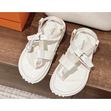 Hermes Inboard sandals in woven ribbon and calfskin White 2024
