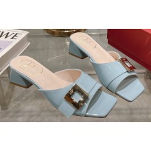 Roger Vivier Très Vivier Metal Buckle Mules in Patent Leather Light Blue 2024
