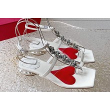Roger Vivier Heel 4cm Jewel Heel Disco Sandals in Leather White 2024