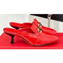 Ferragamo Heel 6cm New Vara buckle mules printed calfskin Red 2024