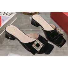 Roger Vivier Très Vivier Strass Buckle Mules in Patent Leather Black 2024