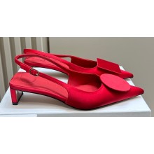 Jacquemus Heel 3.5cm Les slingbacks Duelo basses Circle square pumps Satin Red 2024