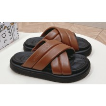 Dolce & Gabbana Padded and quilted Nappa-look fabric Men's Crossover sandals Brown 2024