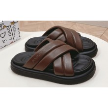 Dolce & Gabbana Padded and quilted Nappa-look fabric Men's Crossover sandals Coffee 2024