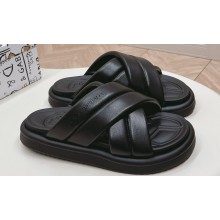 Dolce & Gabbana Padded and quilted Nappa-look fabric Men's Crossover sandals Black 2024