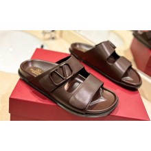 Valentino Vlogo calfskin Women/Men slide sandals Coffee 2024