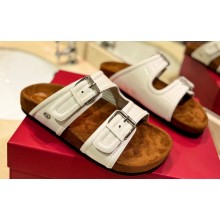 Valentino Fussfriend footbed Women/Men slide sandals with Adjustable buckle straps in calfskin White 2024