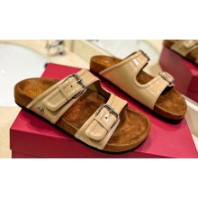 Valentino Fussfriend footbed Women/Men slide sandals with Adjustable buckle straps in calfskin Beige 2024