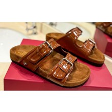 Valentino Fussfriend footbed Women/Men slide sandals with Adjustable buckle straps in calfskin Brown 2024