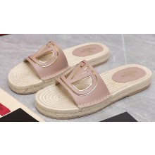 Valentino Vlogo Cut-Out Slide Sandals Espadrilles in calfskin leather Nude 2024