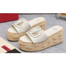 Valentino Heel 8.5cm Platform 5.5cm Vlogo Cut-Out Slide Wedge Sandals Espadrilles in calfskin leather White 2024