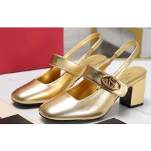 Valentino Heel 6.5cm VLogo Locker Mary-Jane slingback pumps in calfskin MIRRORED Gold 2024