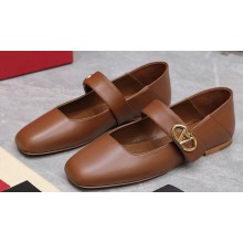 Valentino VLogo Locker Mary-Jane ballerinas in calfskin Brown 2024