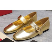 Valentino VLogo Locker Mary-Jane ballerinas in calfskin MIRRORED Gold 2024