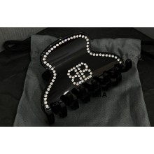 Balenciaga Holli BB Hair Grip in black acetate and steel with rhinestones 2024
