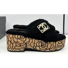 Chanel Platform CC Logo Shearling Mules Black 2024
