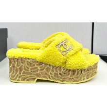 Chanel Platform CC Logo Shearling Mules Yellow 2024