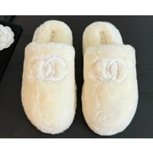 Chanel Platform CC Logo Shearling Fur Mules White 2024