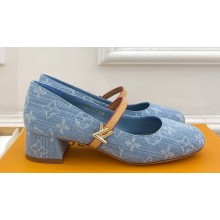 Louis Vuitton Heel 3.5cm Romy Mary Jane Pumps Denim Blue 2024