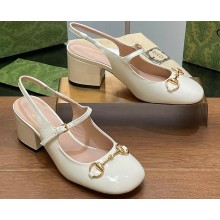 Gucci Heel 5.5cm Women's Horsebit pumps 801893 in patent leather White 2024