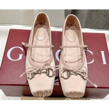 Gucci Satin Horsebit Ballet Flats with Bow Nude 2024